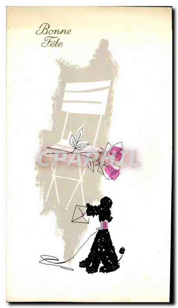 Poodle noir — silhouette stylisée tenant un cerf-volant — éditeur non visible - Frente