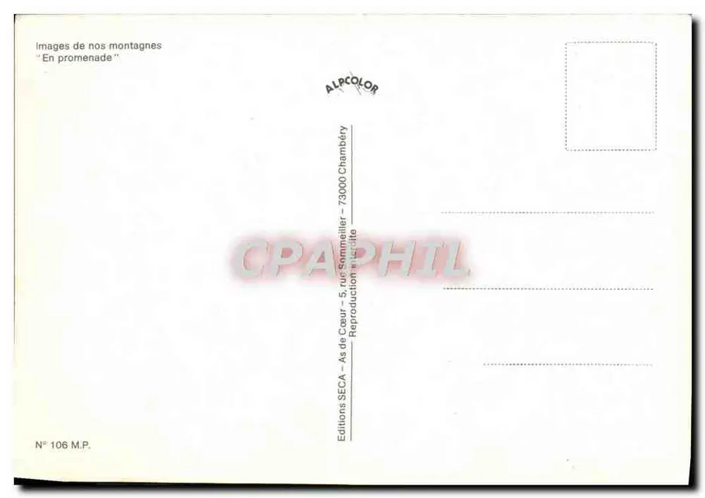 Schneebedeckte Berge — Spaziergang im Winter — Editions SECA, Nr. 106 M.P. - Rückseite