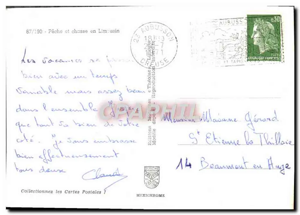 Pescaria e Caça na Limousine — Edições Médiocre & Théophile, n° 87/190 - Verso