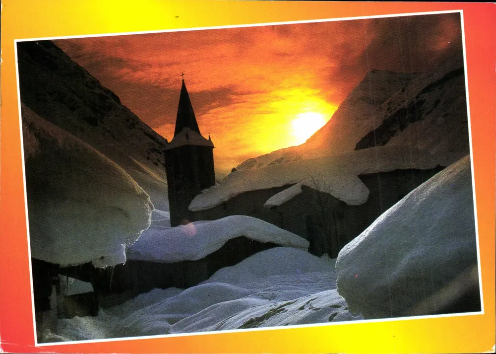 Côte d'Azur — paisagem invernal com igreja nevada — editor Cliché D. Margry - Frente