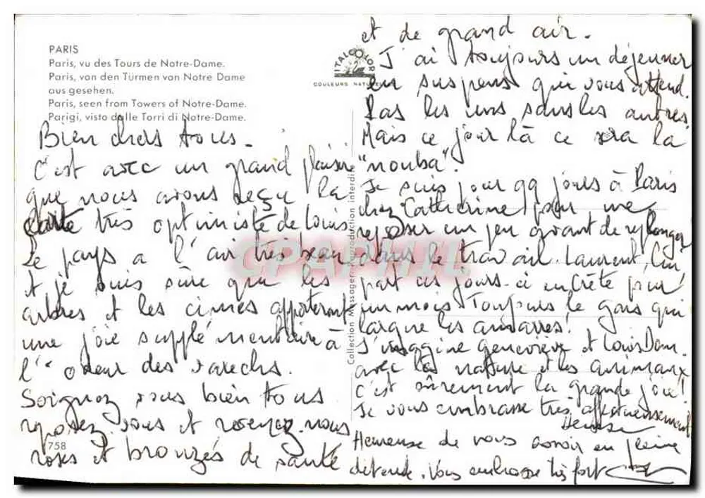 Paris visto das Torres de Notre-Dame — Editor: Couleurs Naturelles, n°758 - Verso