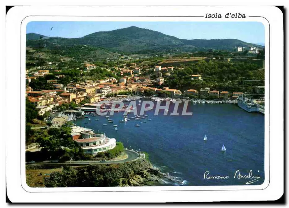 Vista aérea do porto de Isola d'Elba — editor Portoferraro, série E/95 - Frente
