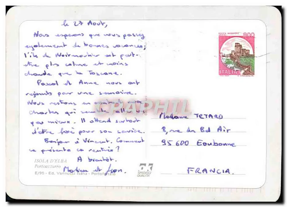 Vista aérea do porto de Isola d'Elba — editor Portoferraro, série E/95 - Verso