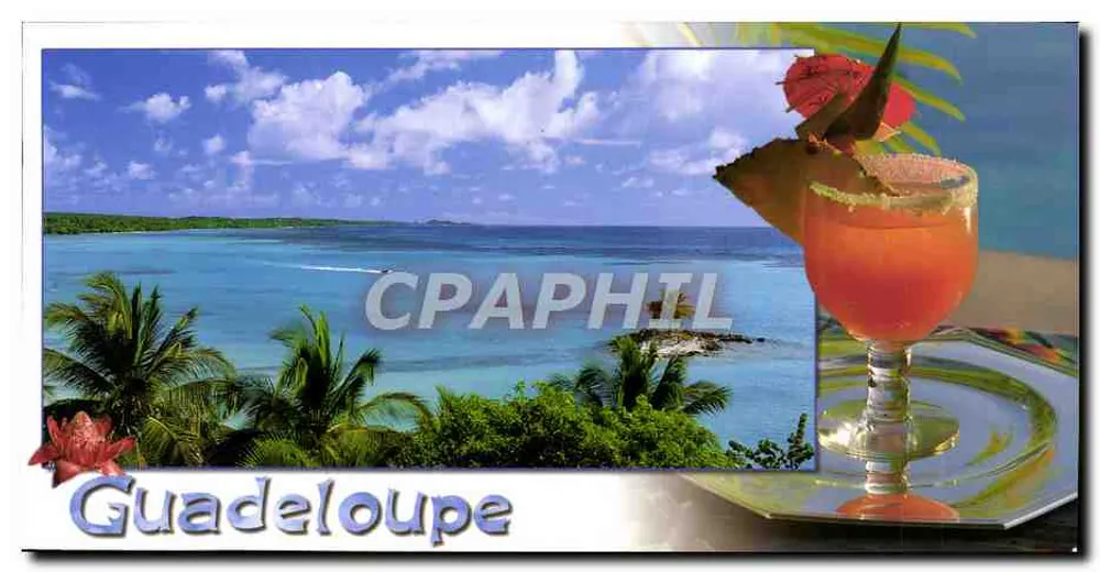 Guadeloupe — tropical landscape and cocktail - Front