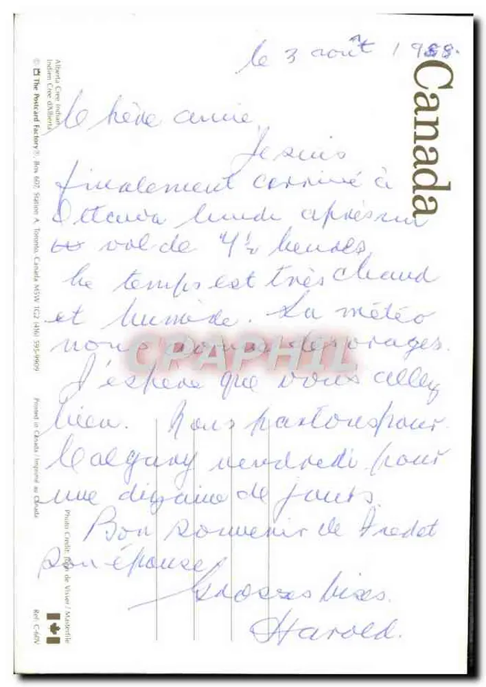 Indien sur cheval — Canada — The Postcard Factory, Toronto - Verso