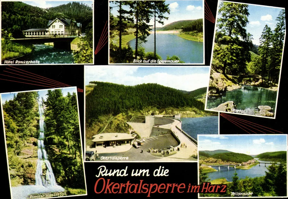 Okertalsperre no Harz — Ao redor da Okertalsperre — Café-Okerterrasse, Hotel Romkerhalle, Romker Wasserfall - Frente