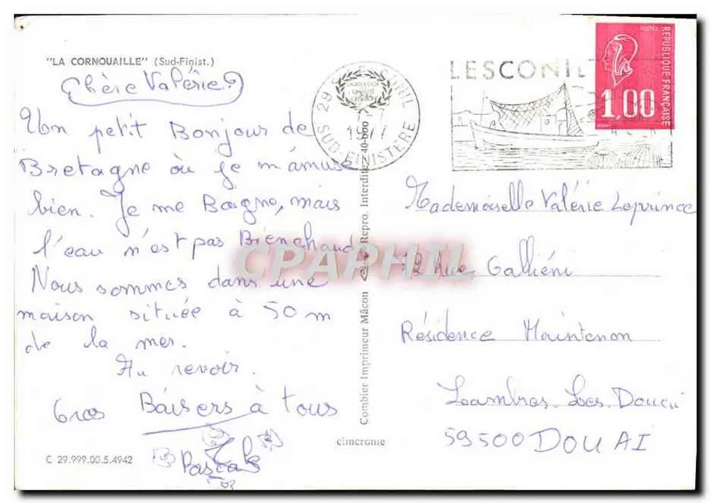 La Cornouaille — Le Circuit Touristique — Éditeur : Combière Imprimeur Mâcon - Verso