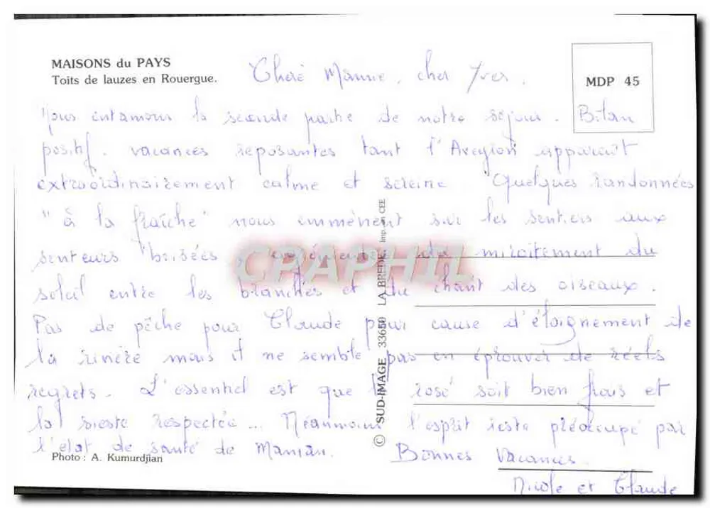 Häuser des Landes — Schieferdächer in Rouergue — MDP 45 — Foto A. Kumurdjian - Rückseite