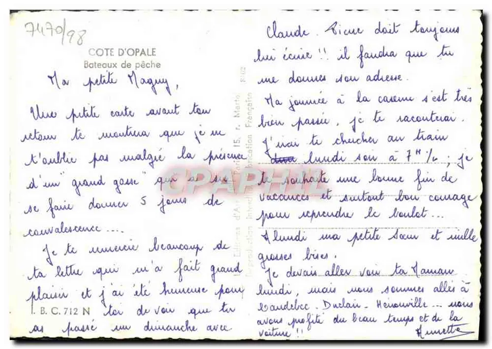 मछली पकड़ने वाले नाव - कोट डी ओपल - प्रकाशक: सी. मार्टो, पेरिस - पीछे