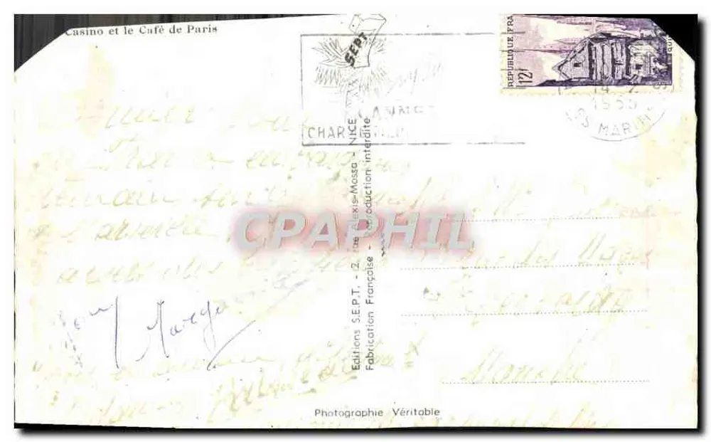 Casino de Monte-Carlo — vista panorâmica — Éditions S.E.P.T. - Fabrication Française - Verso
