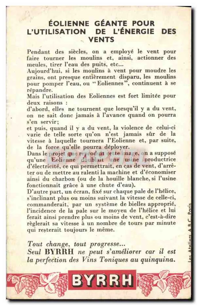 Gigantischer Windrad für die Nutzung der Windenergie — Nr. 24 Blicke in die Zukunft — Les Ateliers A.R.C. Paris - Rückseite