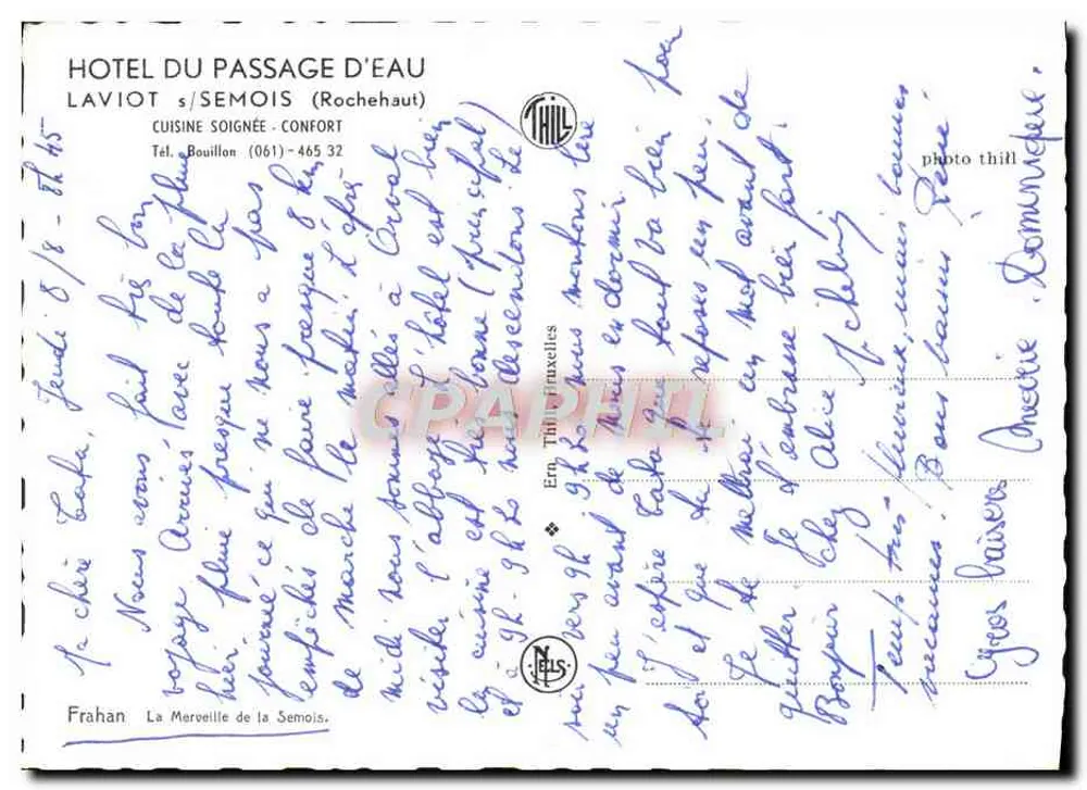 Die Wunder der Semois — Hotel du Passage d'Eau, Laviot s/Semois (Rochehaut) — Foto Thill - Rückseite
