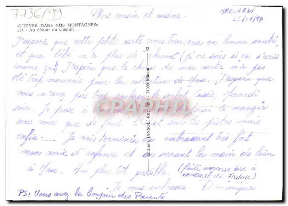 Schneeverdeckter Bergpfad — Am Wegesrand — Éditions JANSOL, n° 554 - Rückseite