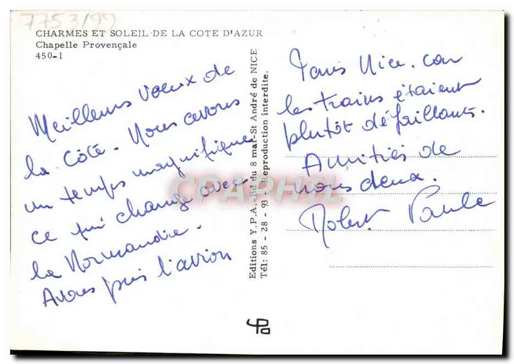 Chapelle von Charmes und Sonne — Provence-Alpes-Côte d'Azur — Y.P.A. Editions von Nice - Rückseite