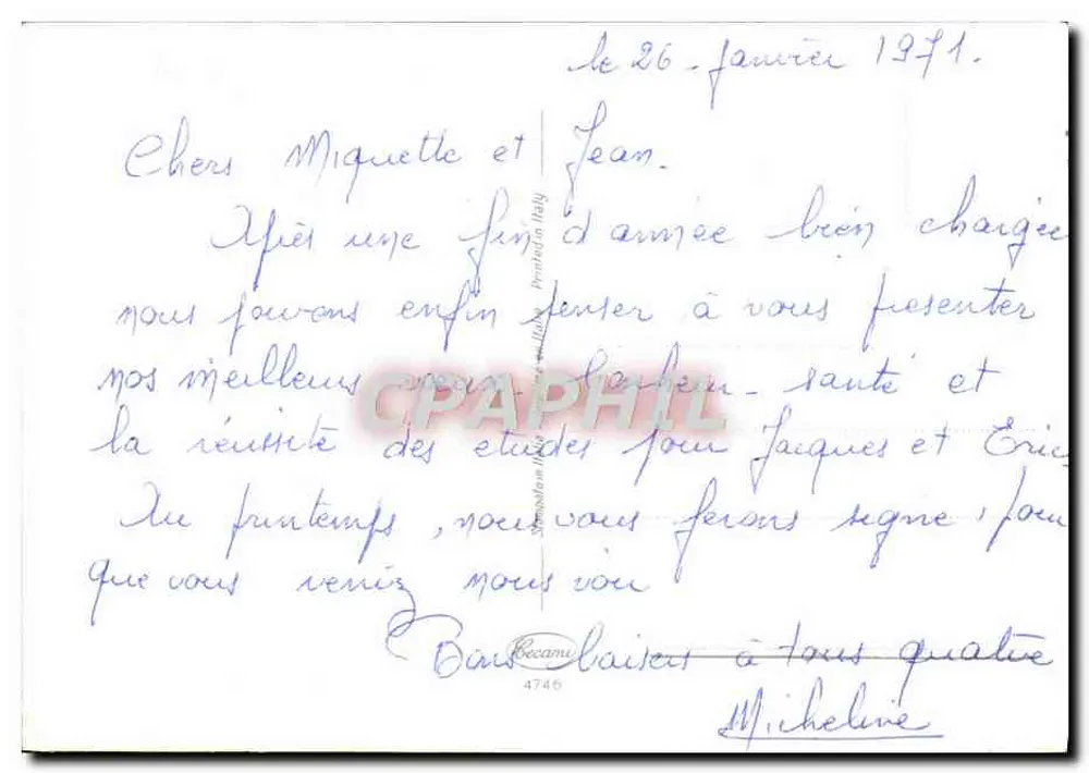 Enfants et cerf dans la forêt enneigée — Bonne Année — éditeur Becamu n°4746 - Verso