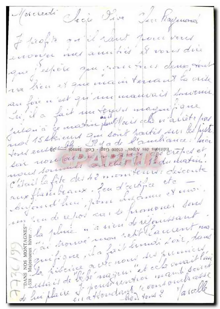 Schneevalei — Jura-Berge — Verleger: Editions des Alpes, Nr. 1538 - Rückseite