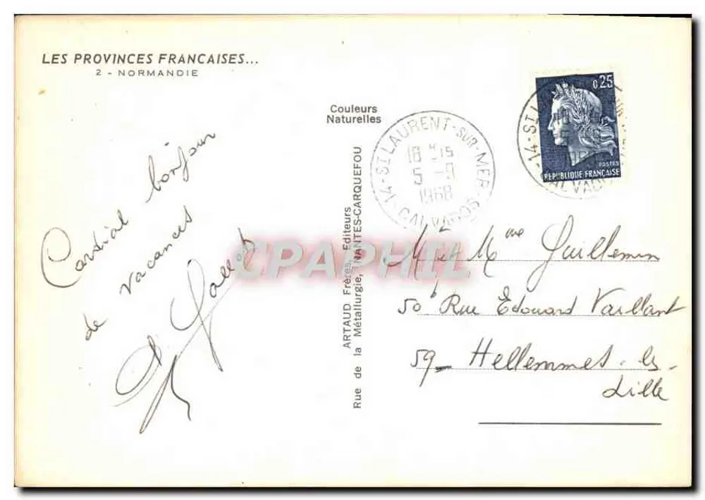 Normandie — Touristenansichtskarte — Verlag Artaud Frères, Serie 2 - Rückseite