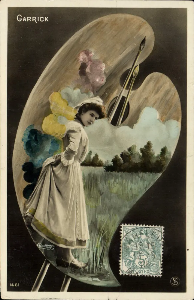 Frau in einem Landschaftsbild — auf der Malerpalette — Verlag Reuver Paris n°1461 - Vorderseite