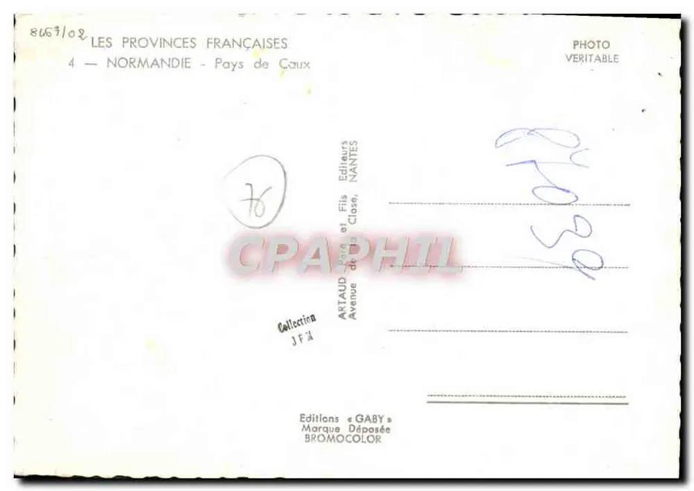 Normandie — Pays de Caux — Artaud et Fils, Nantes - Rückseite