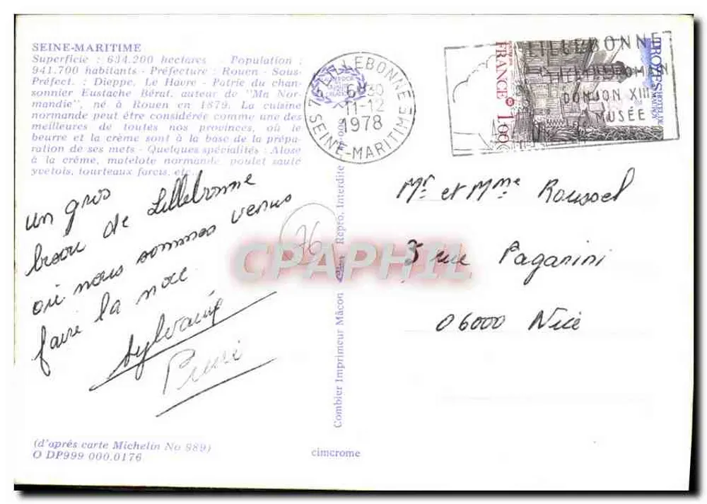 Seine-Maritime — Carteira turística com vista de locais emblemáticos — Combière Impressor Macon - Verso
