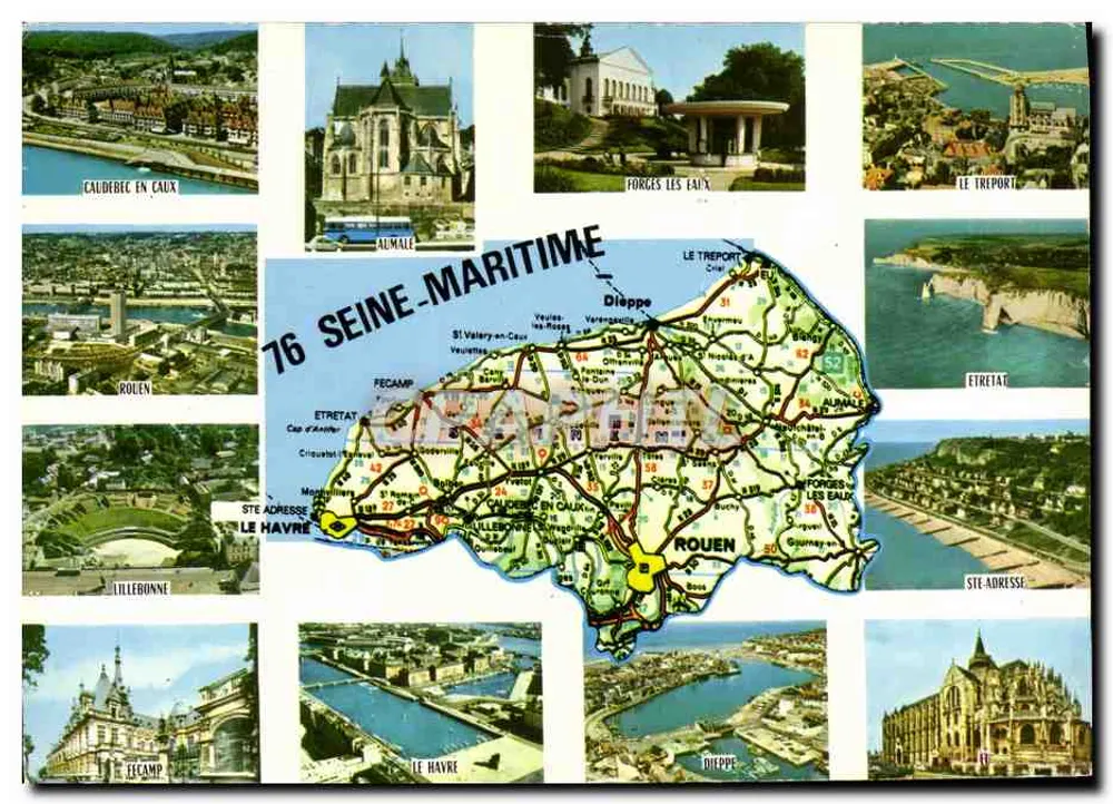 Seine-Maritime — carta postal turística com mapa e vistas — Comblain Imprimeur - Frente
