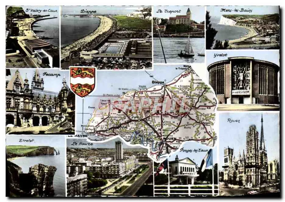 Seine-Maritime — Carte postale panoramique avec carte routière et sites — Éditions Michelin - Frente