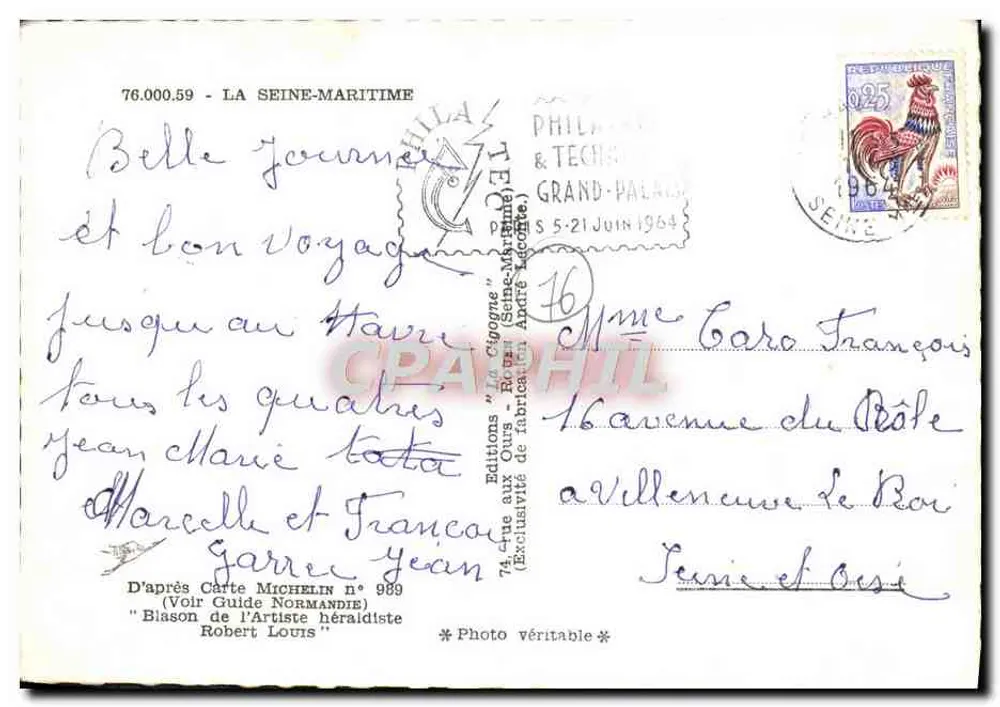 Seine-Maritime — Carte postale panoramique avec carte routière et sites — Éditions Michelin - Verso