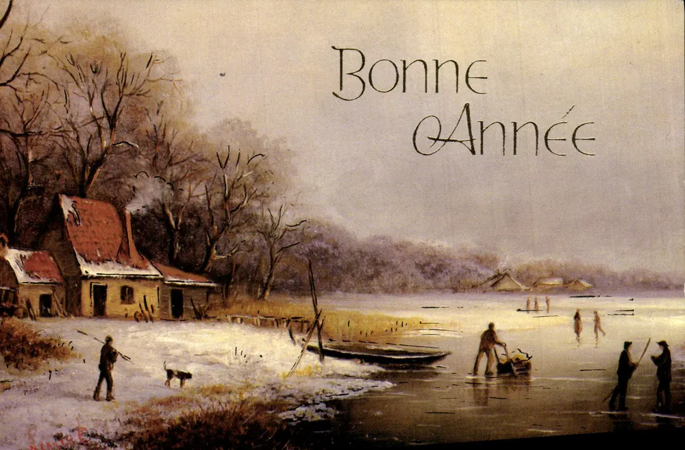 Cena invernal — esquiadores em lago congelado — M.D. Paris, série 5443 - Frente