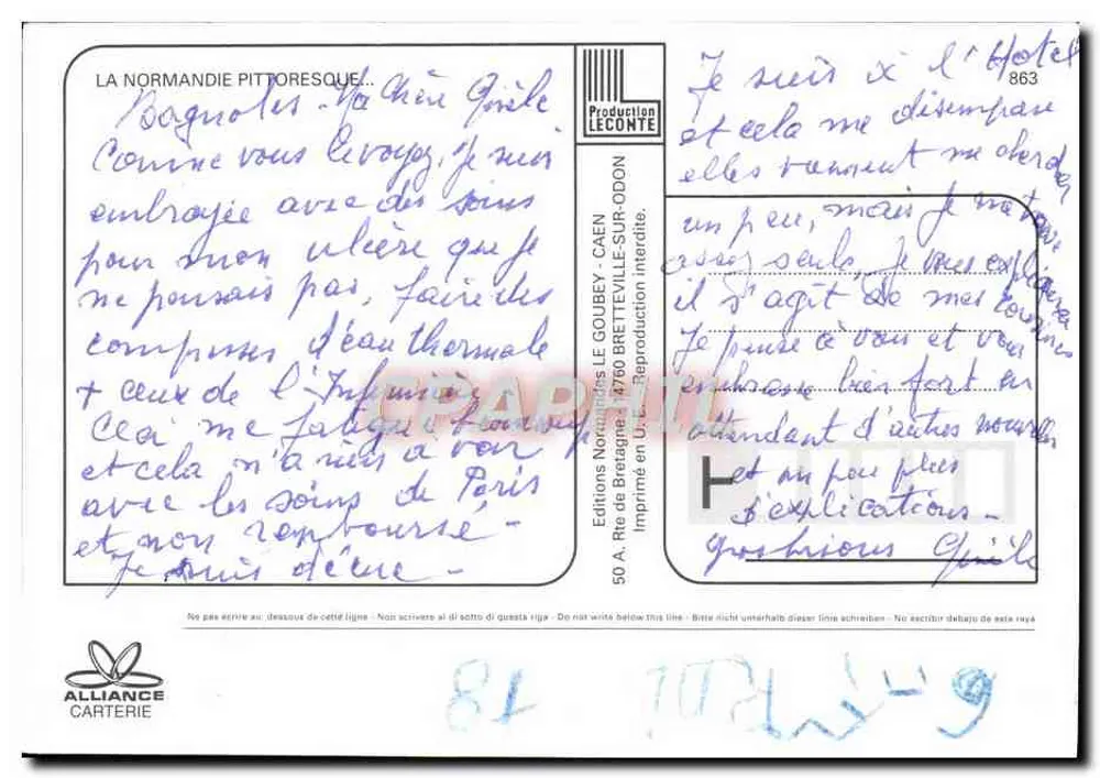 Uma pensão da Normandia — casa tradicional com flor de pensão — Editor Ey, série 863 - Verso