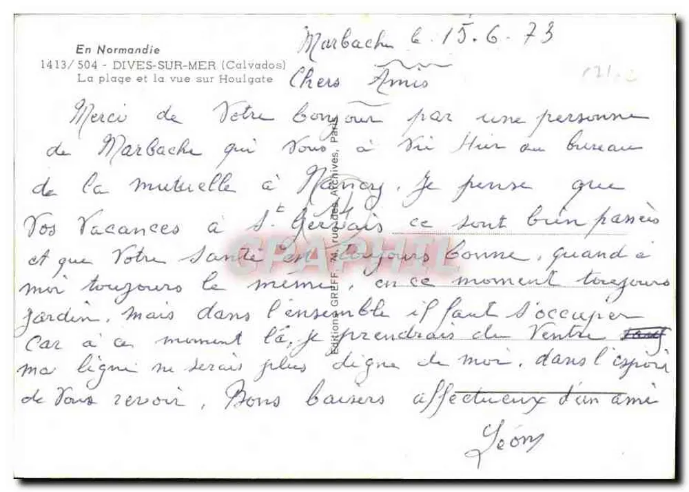 Dives-sur-Mer — Strand und Blick auf Houlgate — Édition Gréff, n° 1413/504 - Rückseite