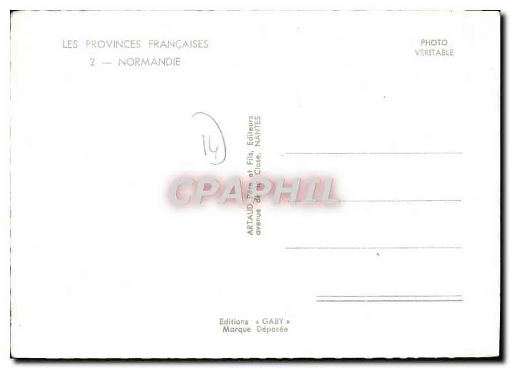 Normandie — Carte postal ilustrada — Edições Gaby, Nantes - Verso