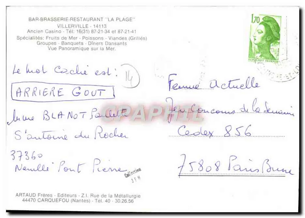 Restaurant de la Plage — Villerville — ARTAUD Frères - Achterkant