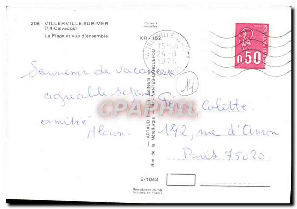 Villerville-sur-Mer — A Praia e vista geral — Artaud Frères, editor n°208 - Verso