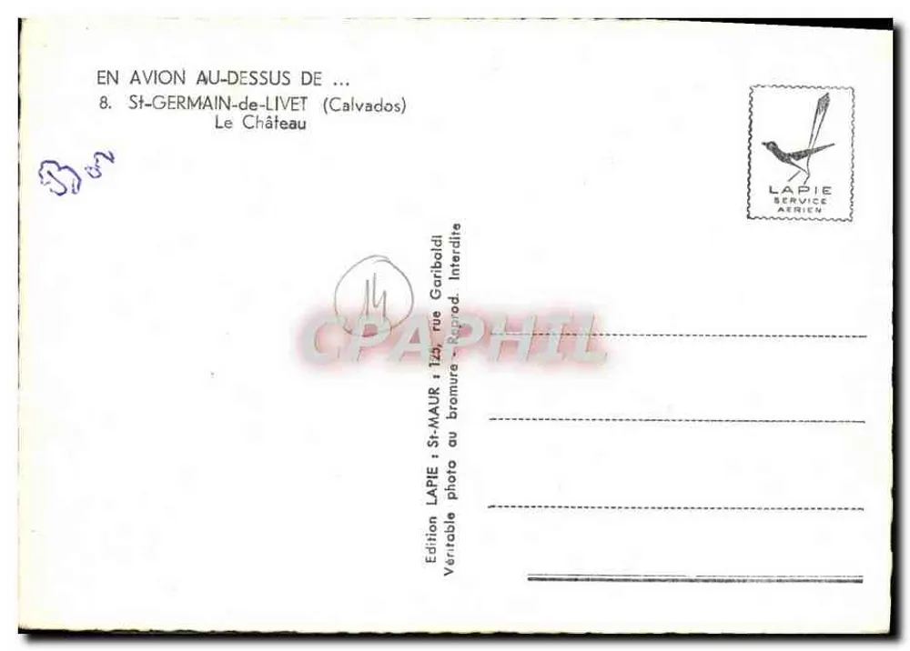 St-Germain-de-Livet — O Castelo — Edição LAPIE - Verso