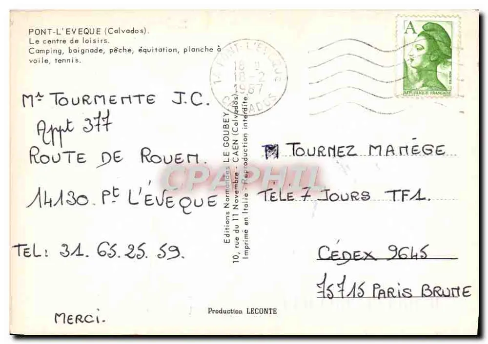 Pont-l'Évêque — Centre de Loisirs — Verlag Emy, Seriennummer nicht sichtbar - Rückseite