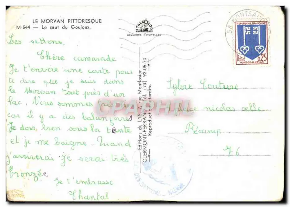 Le Morvan pittoresque — Le saut du Gouloux — Éditions du LYS, M-544 - Verso