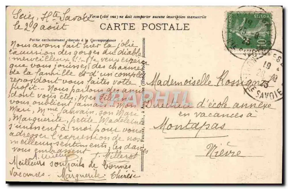 Vale da DRANSE (Alta Saboia) — Garganta — editor C. P. A. Phil, n° 1718 - Verso
