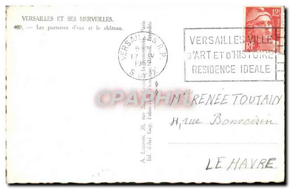 Versailles — Die Wasserparterres und das Schloss — A. Laconte, Paris - Rückseite