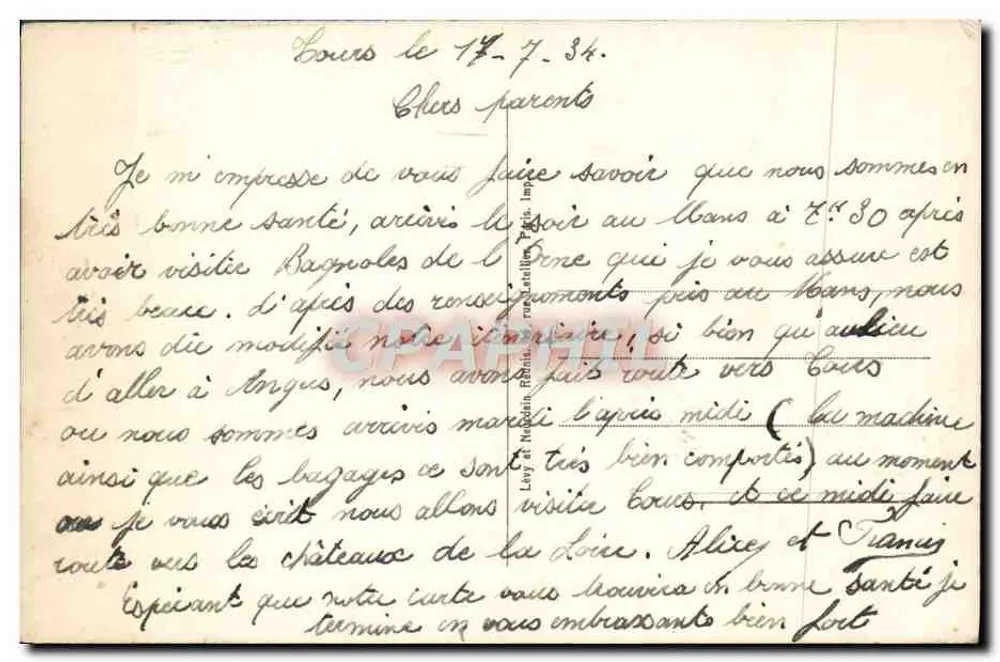 Tours, O Hotel de Ville — editor LL, n° 268 - Verso