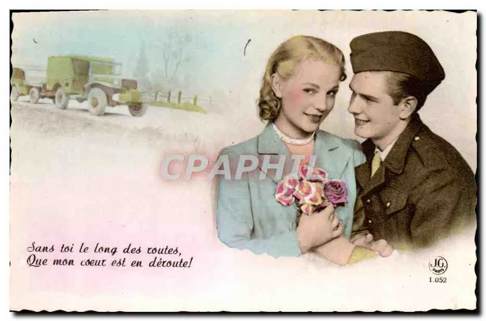 Junges Paar — Soldat und junge Frau mit Blumenstrauß — JG, n°1.052 - Vorderseite