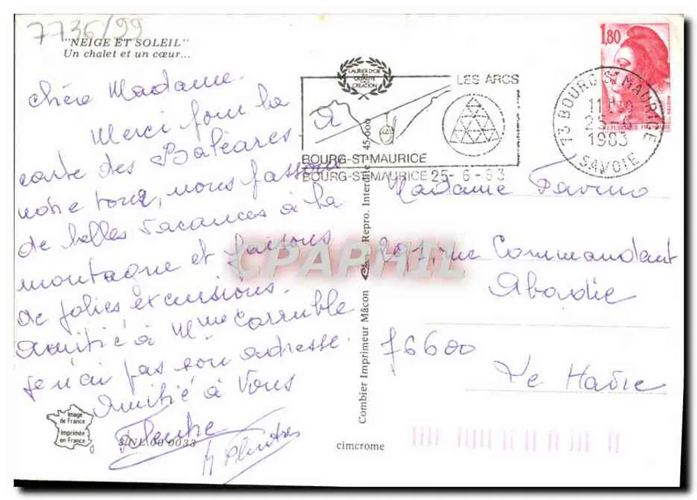 Schneechalet — Alpenberge — Verlag: Imprimeur Mâcon - Rückseite
