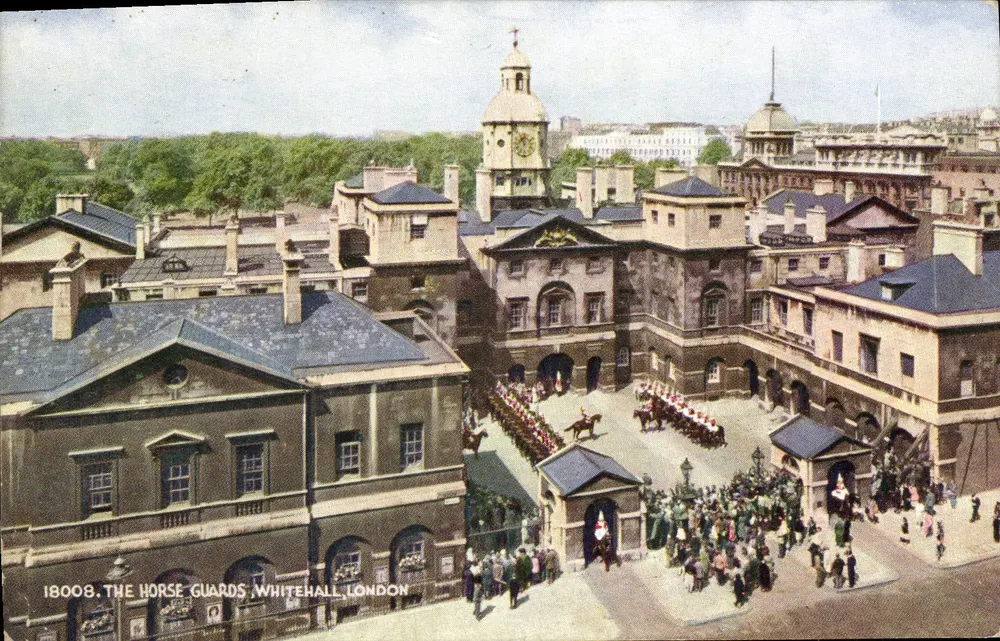 Os Horse Guards em Whitehall — Londres — editor J. Salvyns Ltd. série 1 - Frente