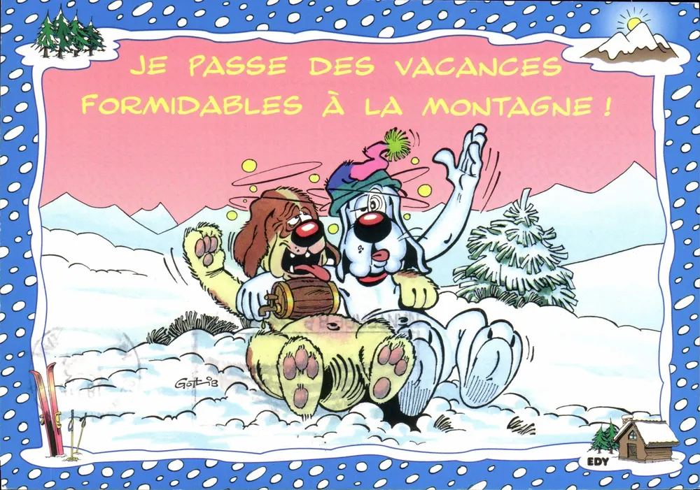 Zwei Hunde im Urlaub in den Bergen — Verlag EDY, Seriennummer 93 - Vorderseite