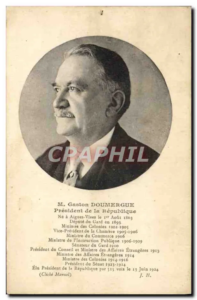 M. Gaston Doumergue — Presidente da República — A. Vagne, Paris - Frente