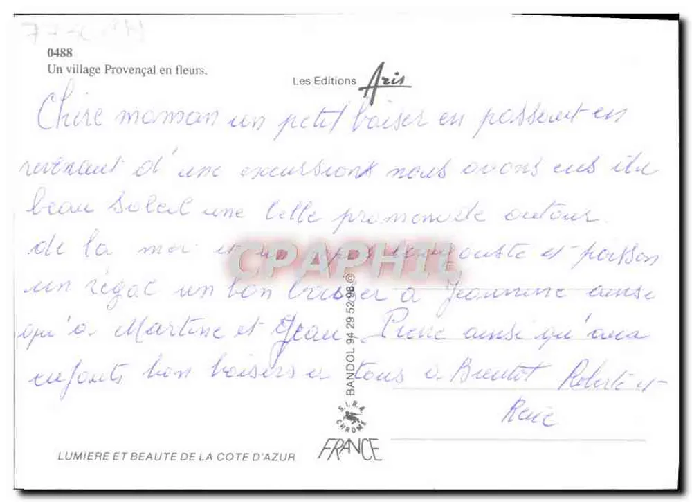 Costa de Azurra — Pueblo provenzal en flor — Les Éditions Aris, n° 0488 - Reverso