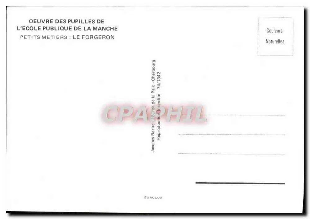 Der Schmied — Schmiedewerkstatt mit Feuer — Jacques Bazire, Cherbourg - Rückseite