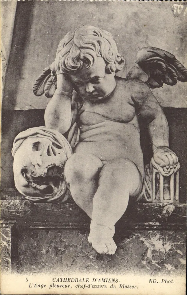 Catedral de Amiens — O Anjo Lamentador, obra-prima de Blasser — ND. Fot. - Frente