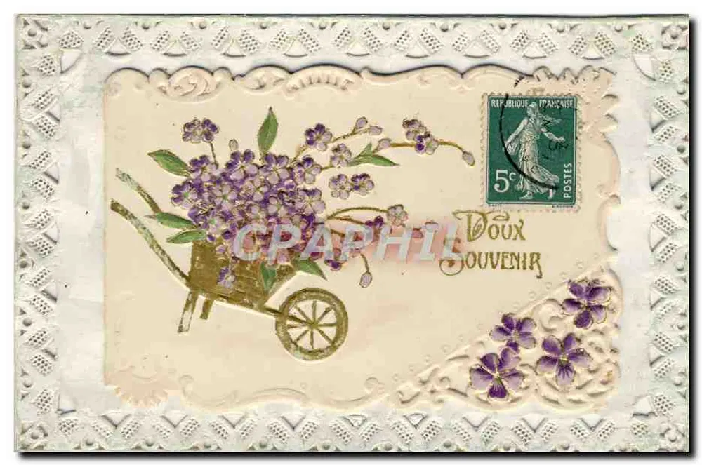 Flores em um carrinho — lembrança — editor desconhecido - Frente