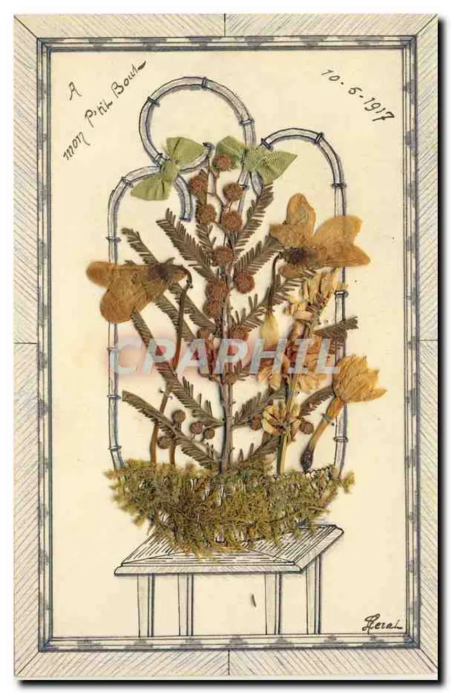 Compositie van gedroogde bloemen — tekening van bamboe-lijst — Leral - Voorkant