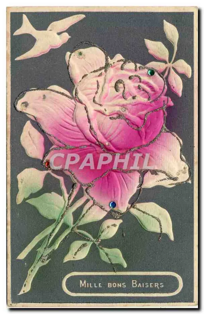 Rosa e pássaros — carta postal decorativa - Frente